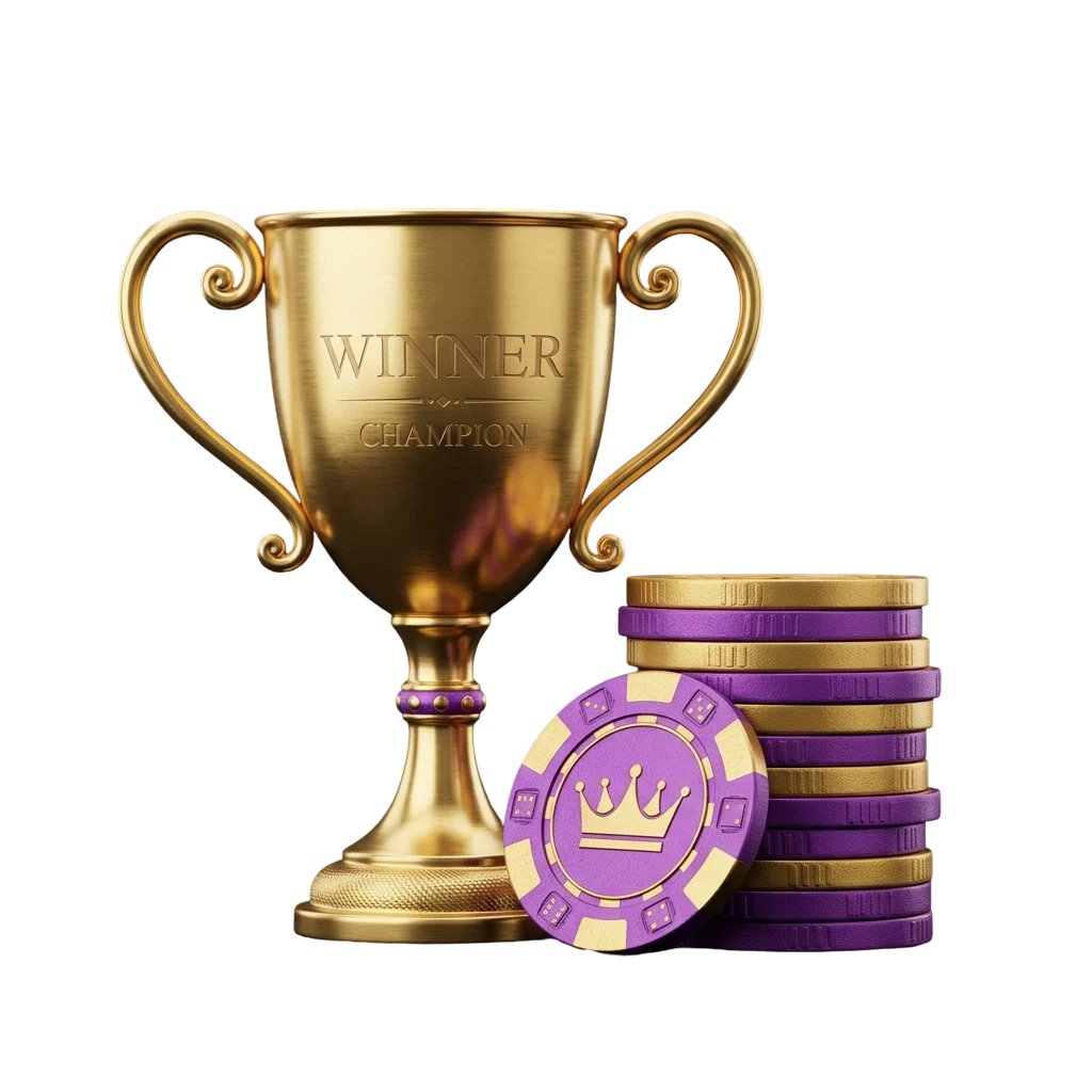 Gold winner's trophy standing in for a clean pass on Here2Win Casino's licensing paperwork