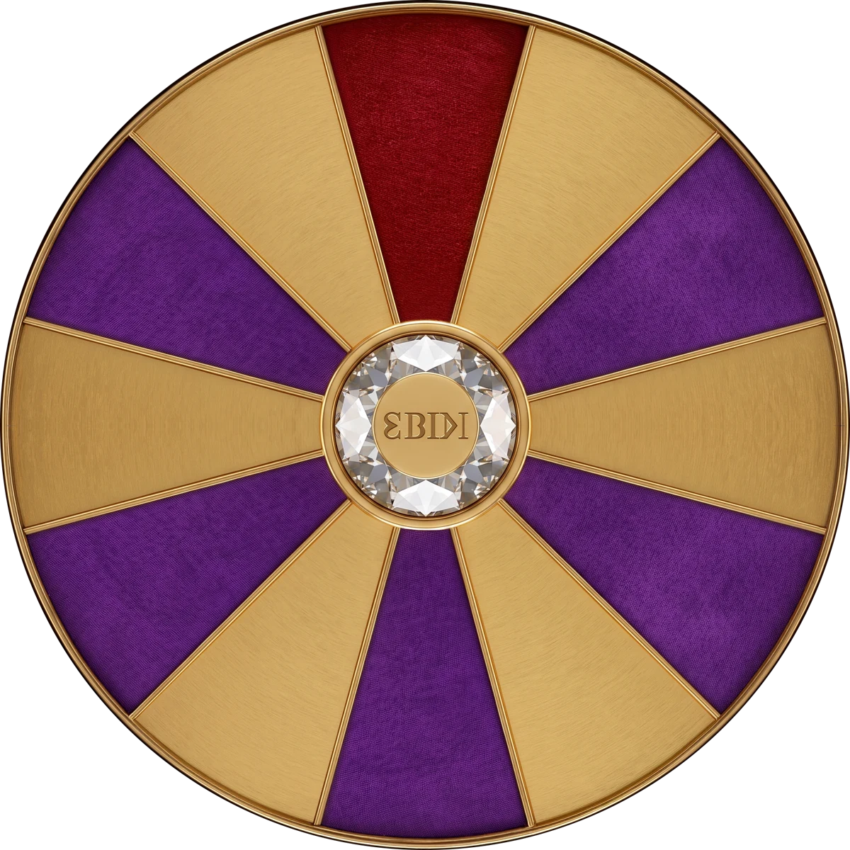 Casino prize wheel with gold, purple and one red velvet segment, echoing the spread of outcomes across low, medium and high volatility slots