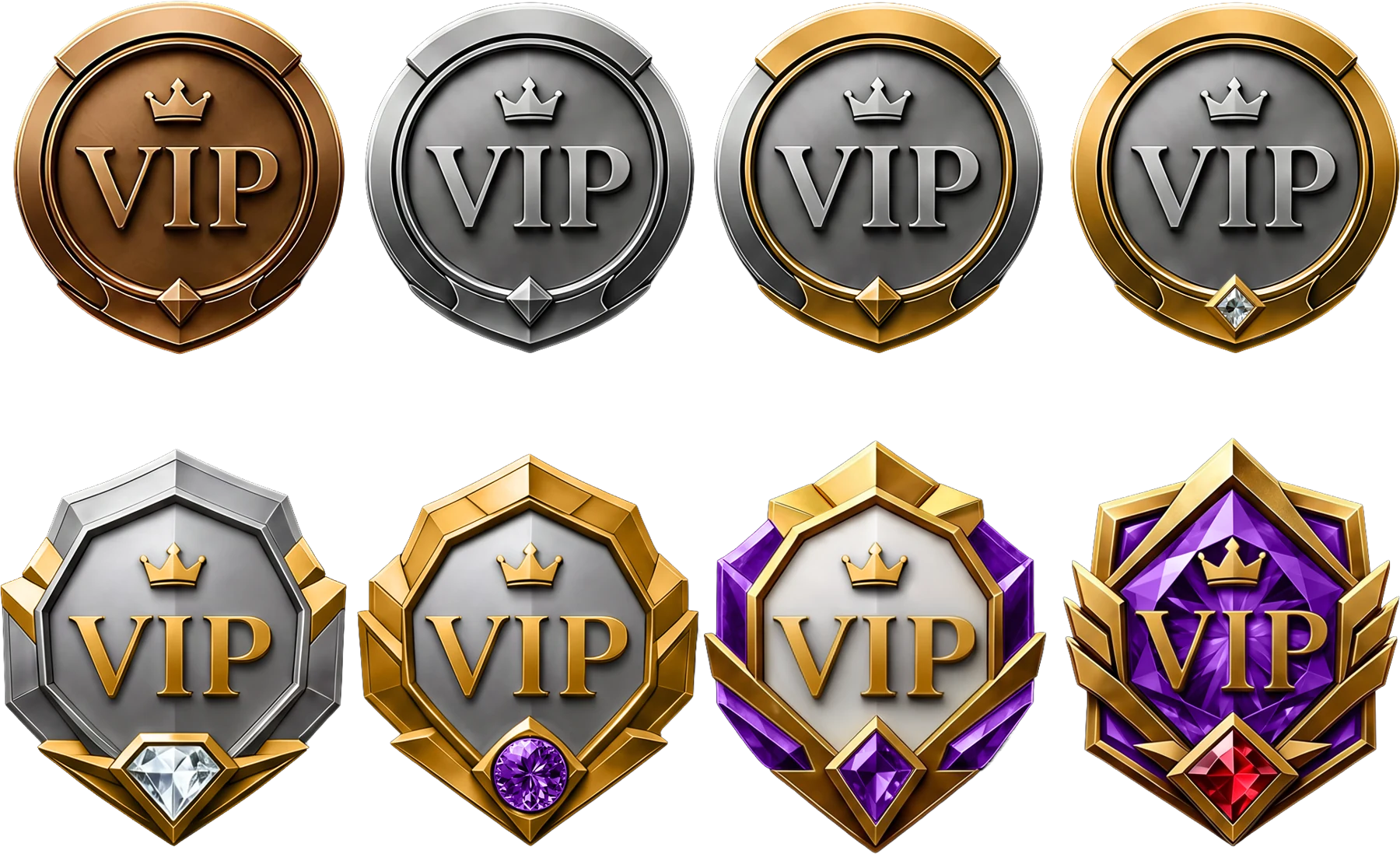 Set of gold, silver and bronze reward badges