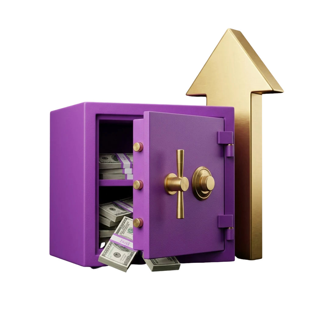Purple safe spilling cash, a reminder to set a session budget before spinning